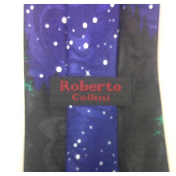 Roberto Cellini Abstract Mens Necktie Tie Forest Wolf Sky Polyester New - Picture 3 of 3